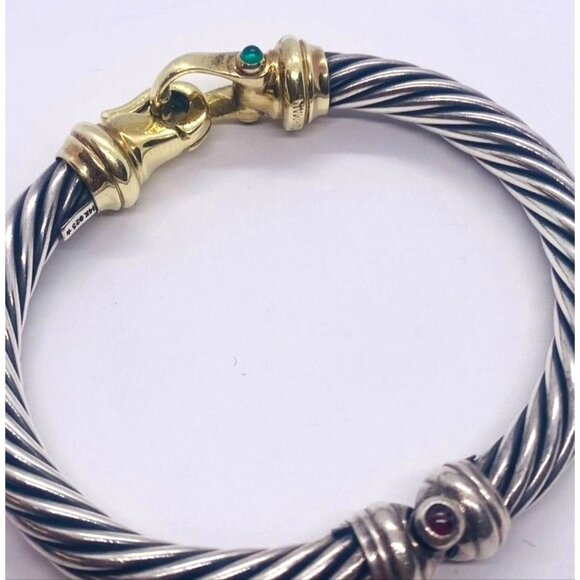 David Yurman 925 14k  Cable Buckle  Bracelet Chalcedony and Garnet - Picture 8 of 10